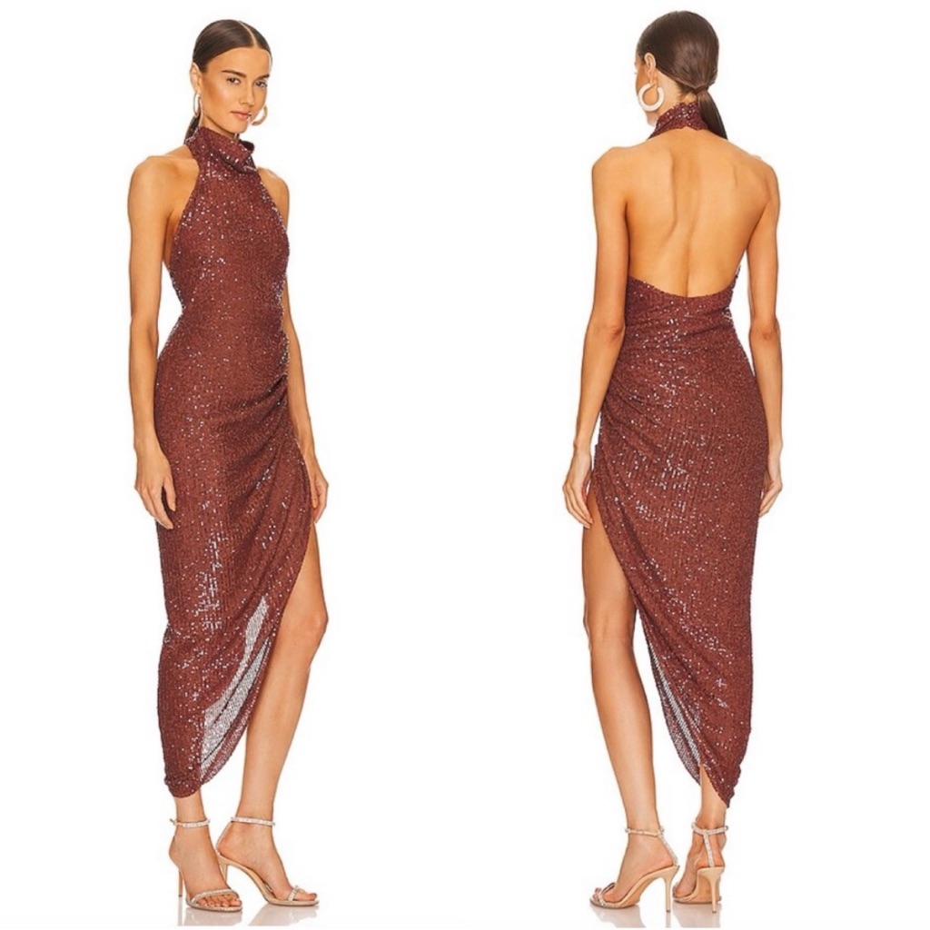 In The Mood For Love New Marissa Dress Halter Neck In Chocolate Brown Sz L $710